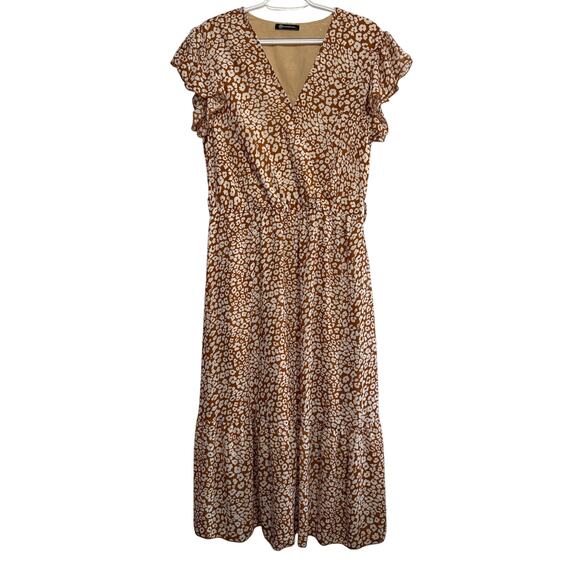 Prettygarden animal print tiered midi flutter sleeve dress womens large prairie - Picture 1 of 9